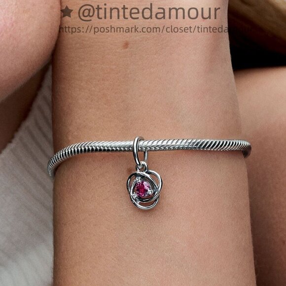 Pandora October Pink Eternity Circle Dangle Charm - Picture 2 of 2
